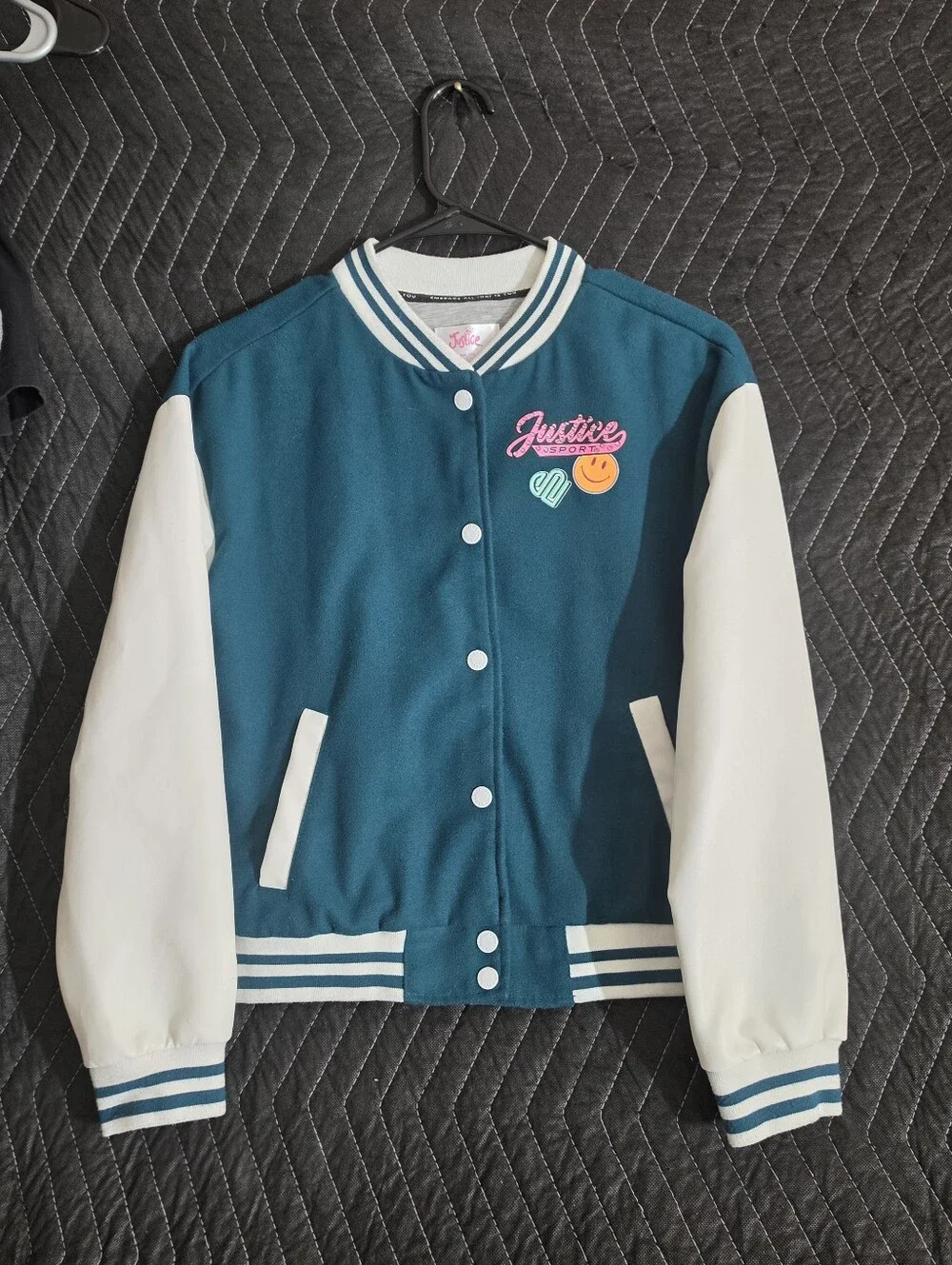 Justice Girls Teal & White Varsity Jacket